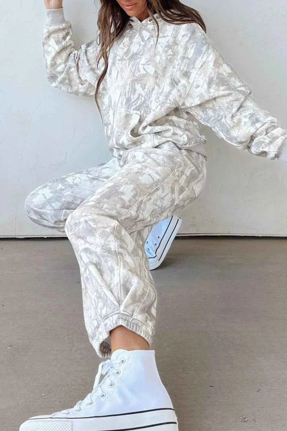 Multicolour Abstract Print Long Sleeve Elastic Waist Pant Set