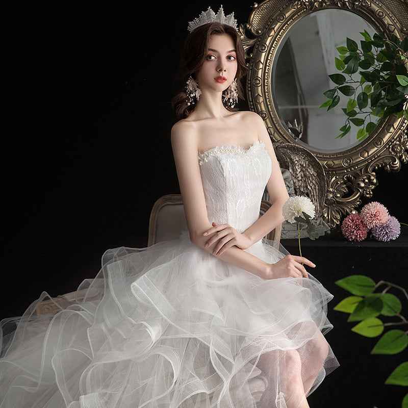 Short Front And Back Length Small Trailing Wedding Dress