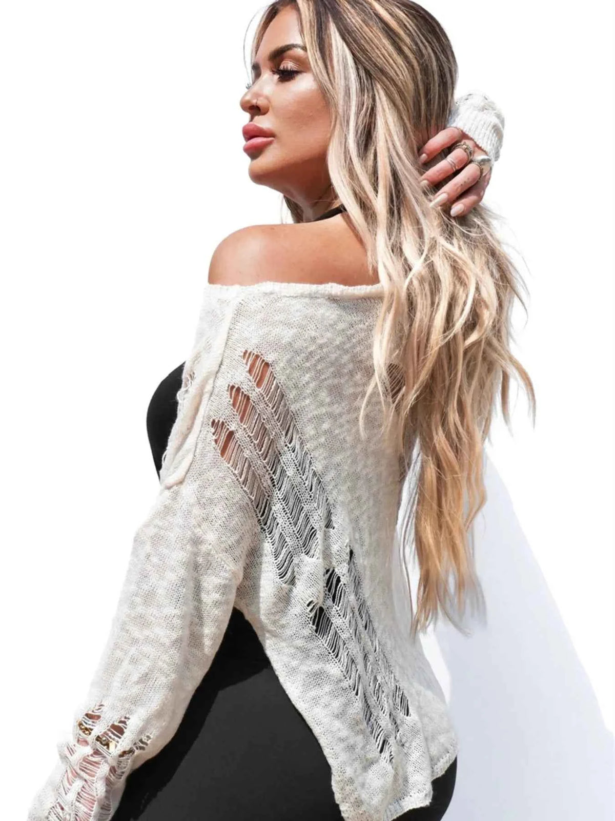 Distressed Asymmetrical Knit Cover Up