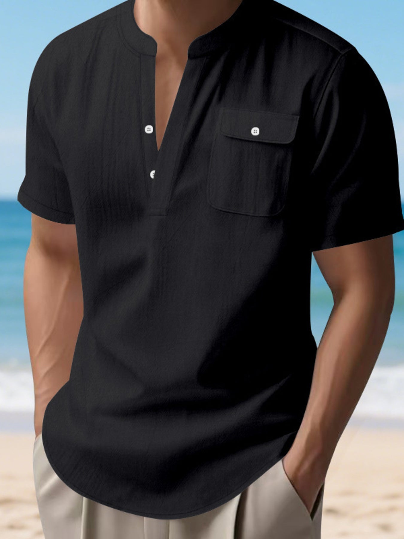 Men's Full Size Button Detail Short Sleeve Shirt Plus Size