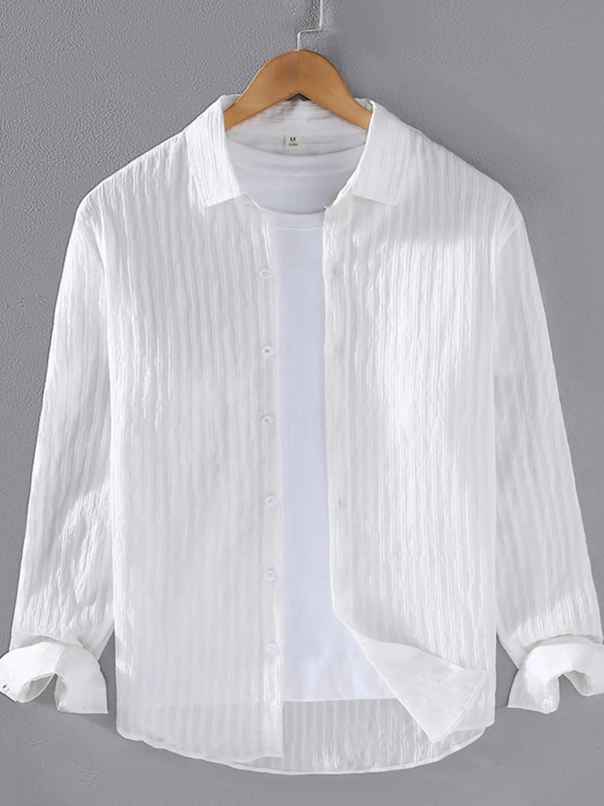 Men's Plus Size Textured Button Up Long Sleeve Shirt