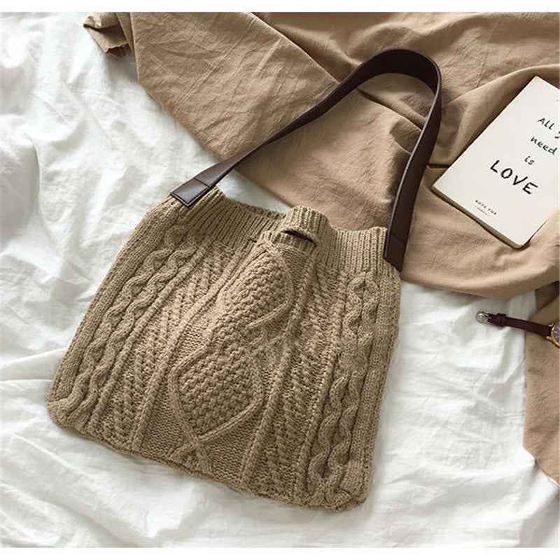 Vintage wool knitted woven shoulder bag