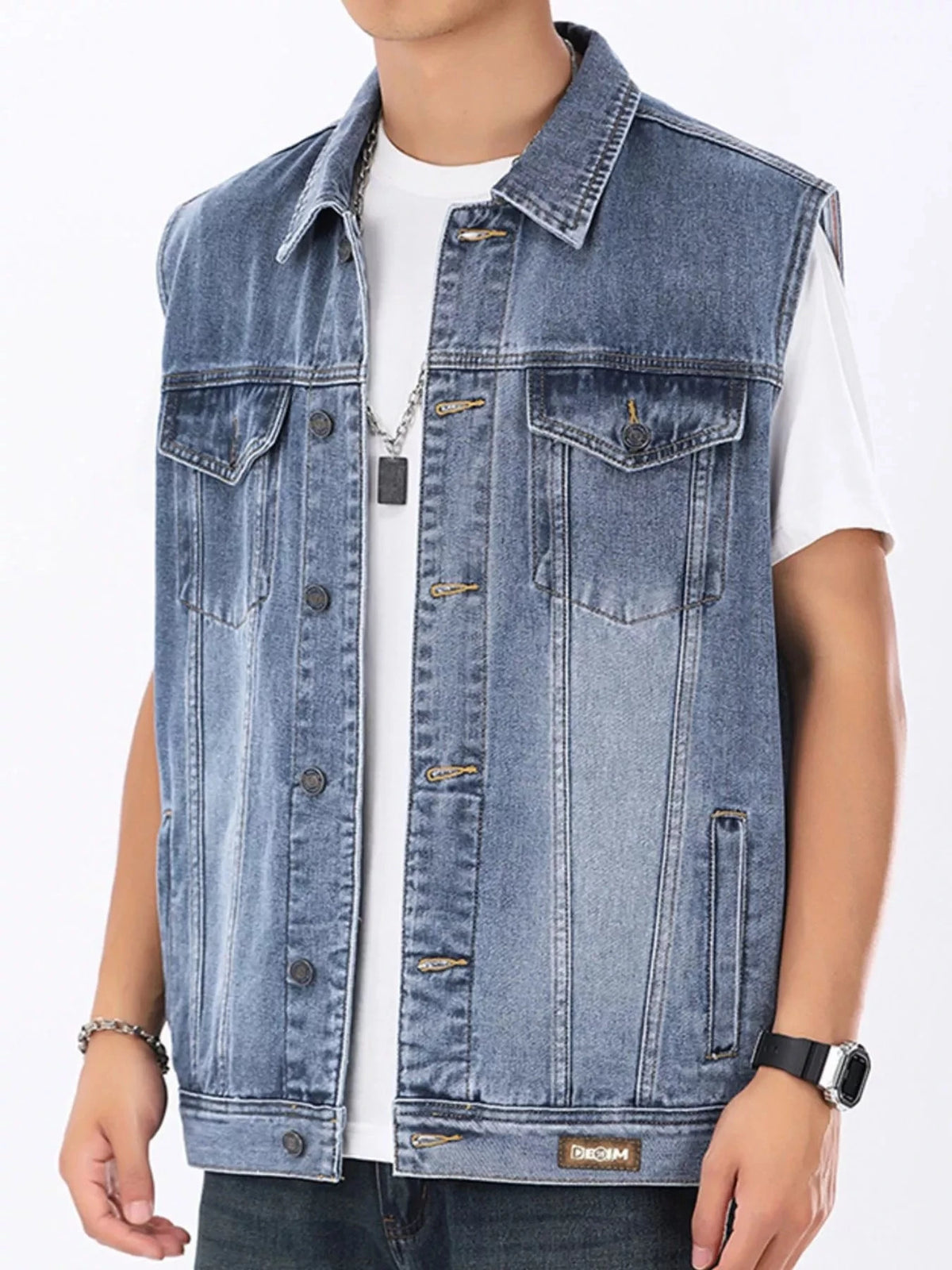 Men's Plus Size Vintage Washed Sleeveless Denim Vest