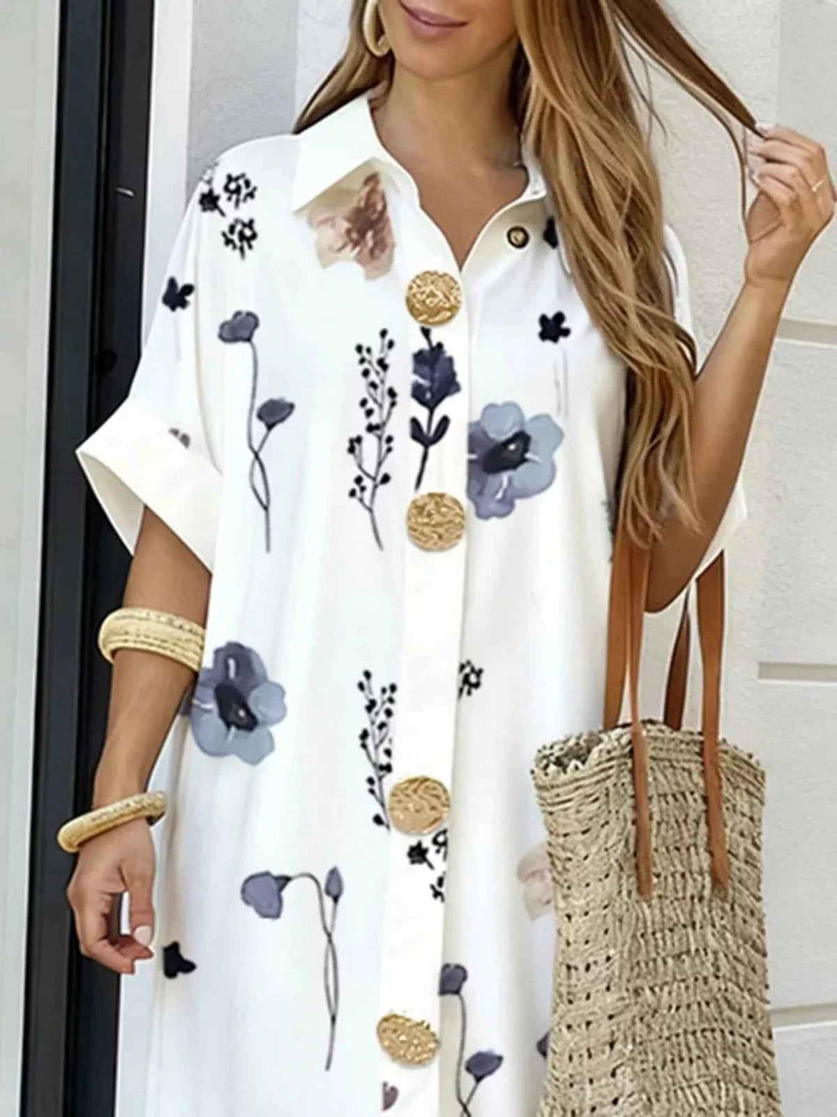 Floral Print Button-Down Maxi Shirt Dress