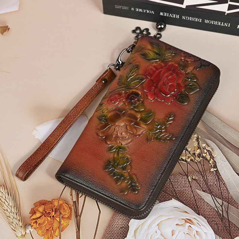 New Womens Genuine Leather Long Wallet With Zipper