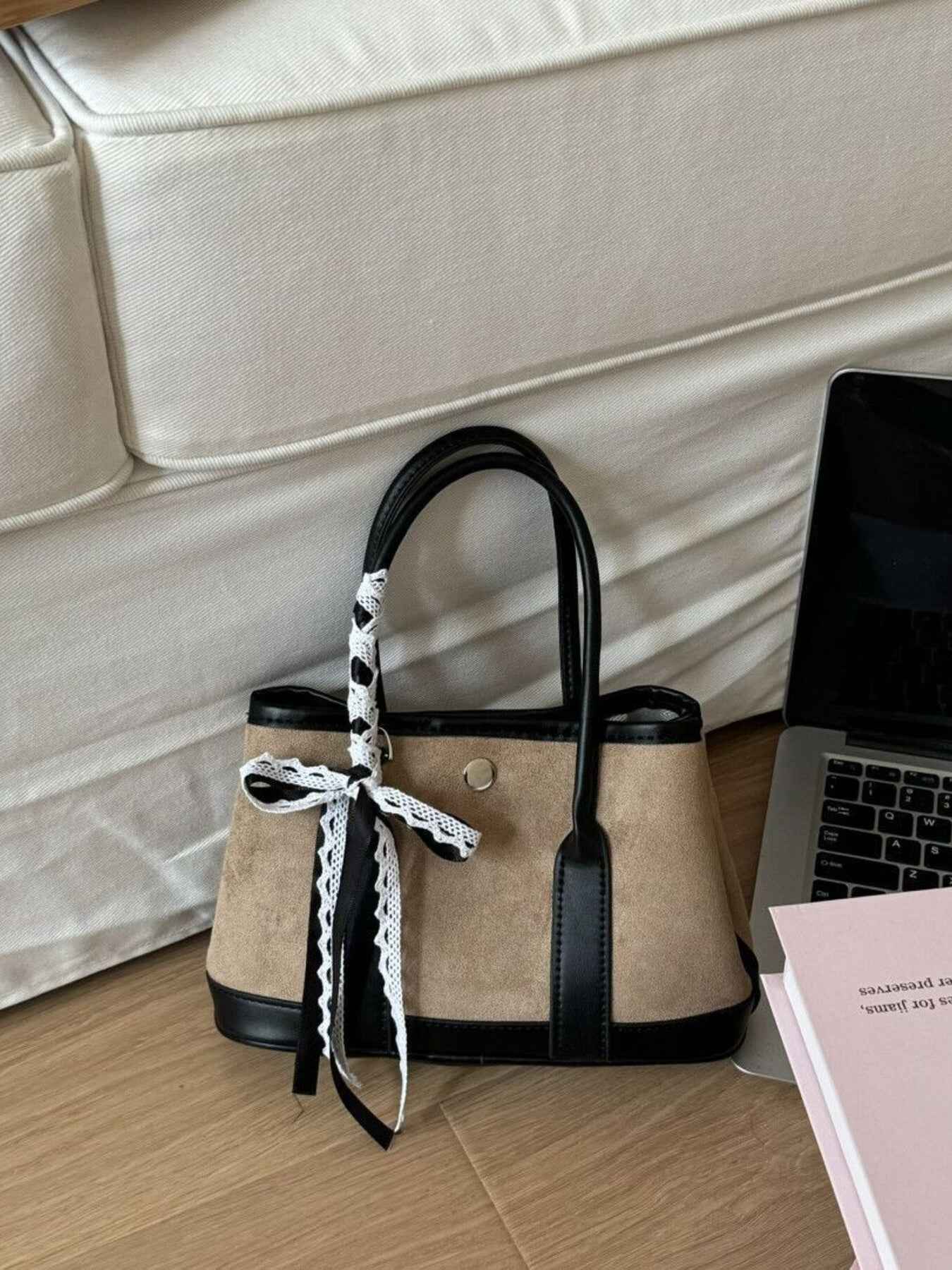 Top Handle Lace-Trimmed Handbag