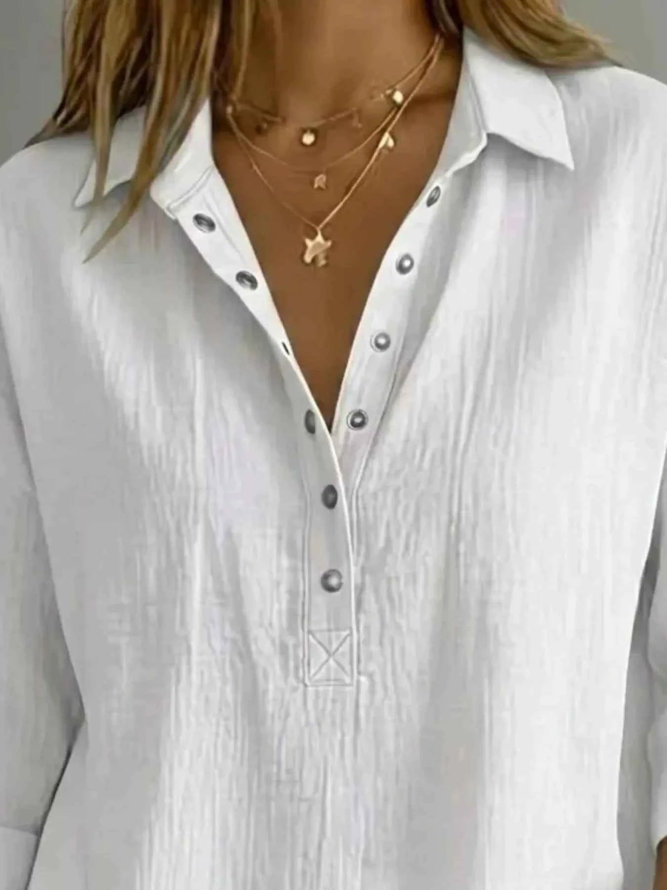 Full Size Snap Down 3/4 Sleeves Blouse Plus Size