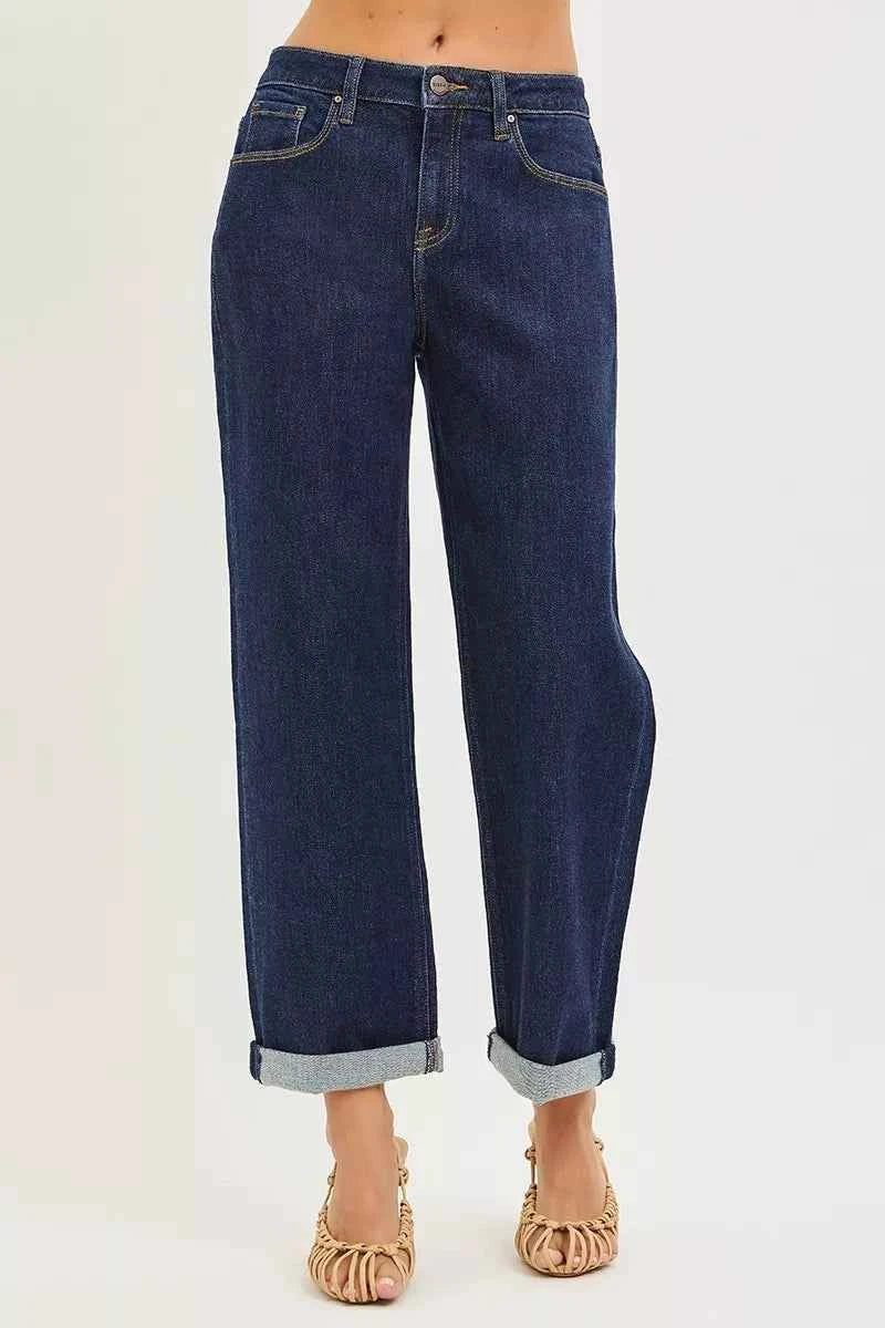 RISEN Slouchy Cropped Boyfriend Jeans With Cuffed Hem