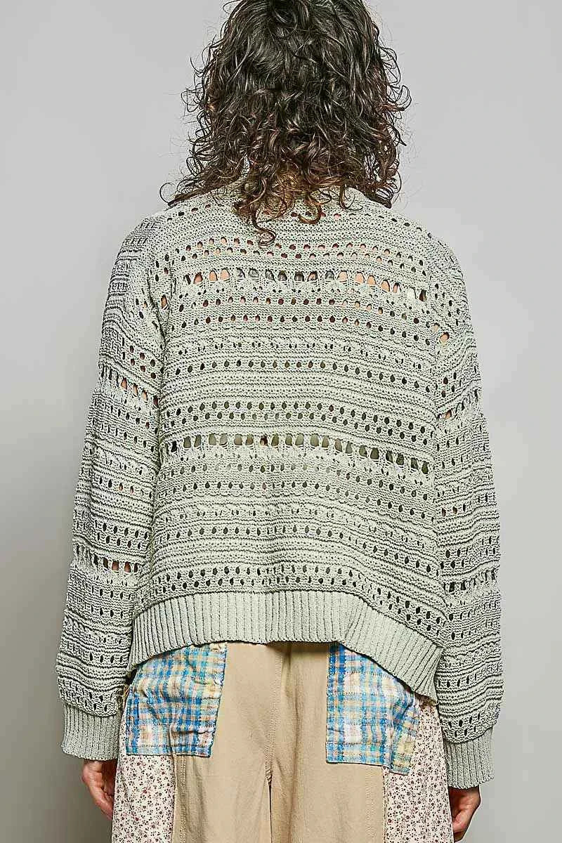 POL Open-Knit Floral Button Cardigan