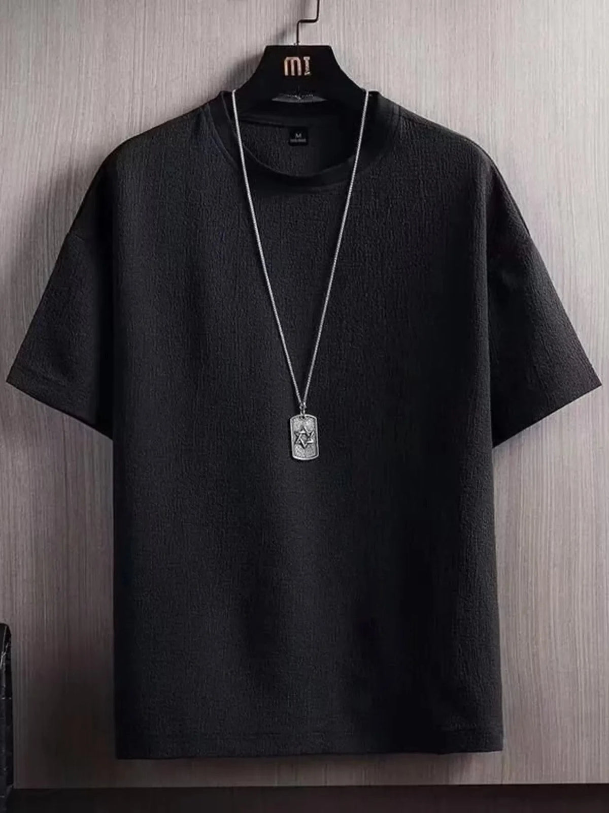 Men's Plus Size Textured Round Neck T-Shirt