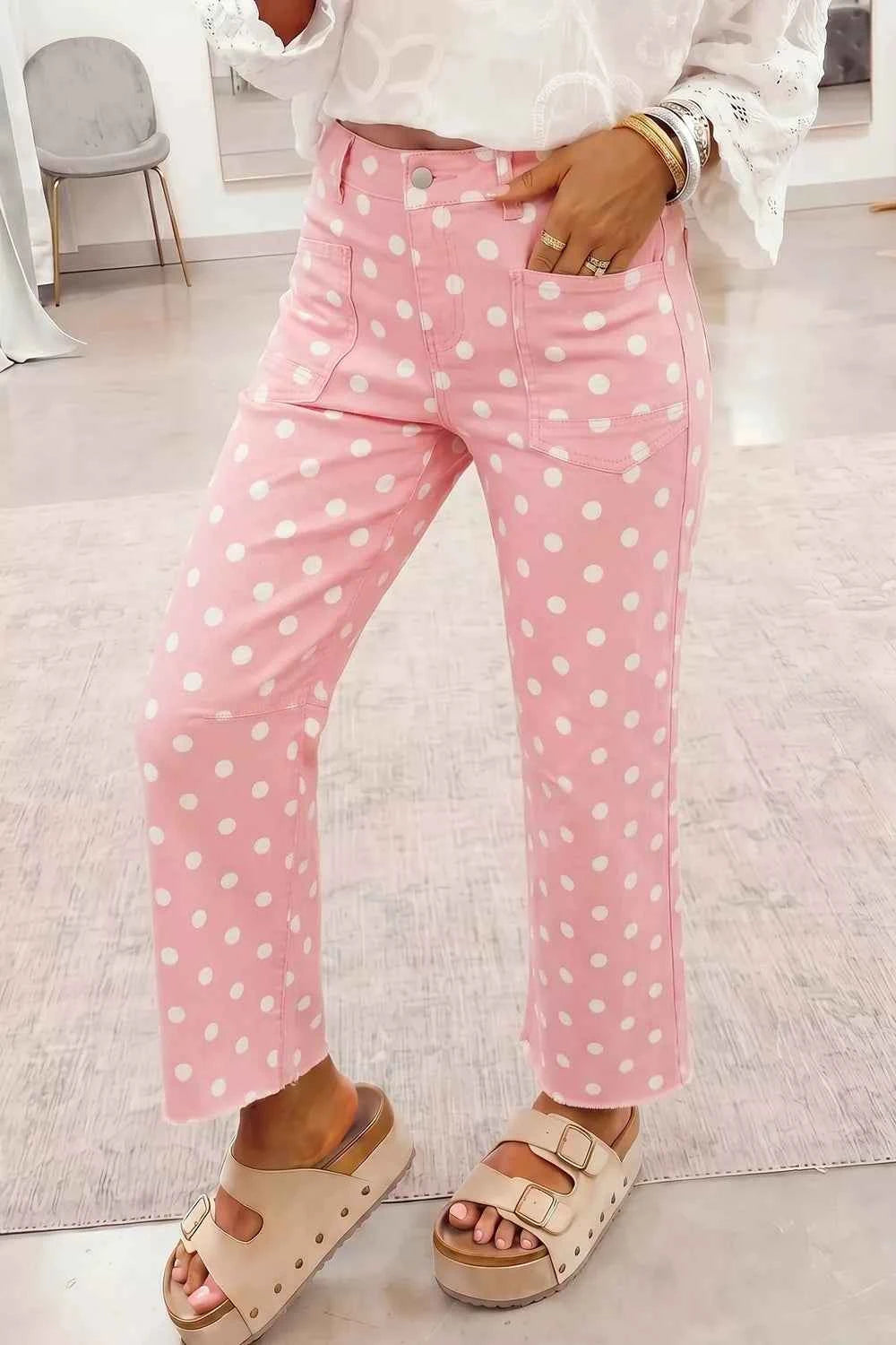 Polka Dot Wide Leg Jeans