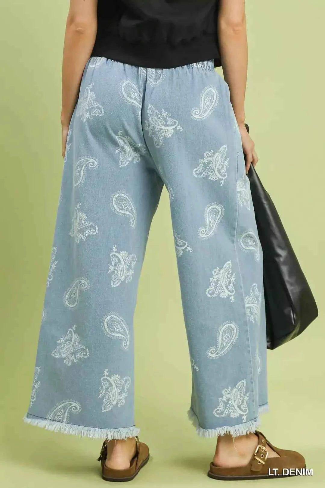 Umgee Denim Paisley Wide-Leg Pants