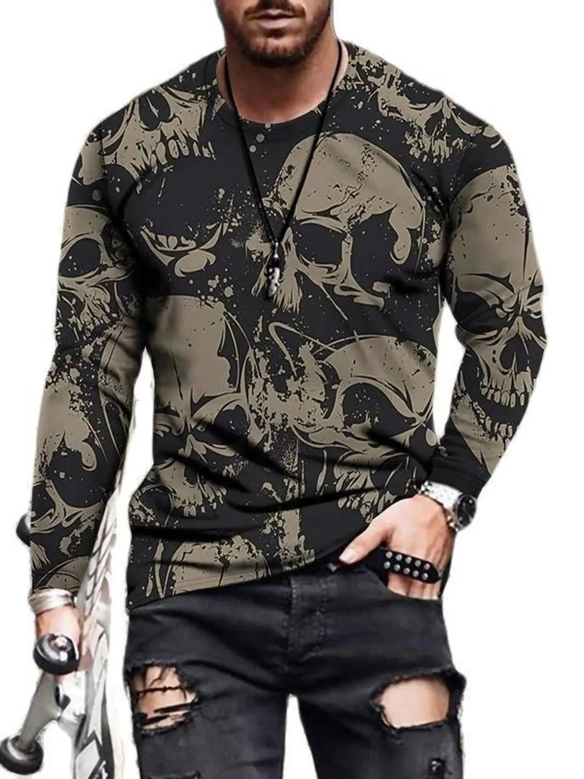 Men's Full Size Skeleton Embrace Long Sleeve T-Shirt Plus Size