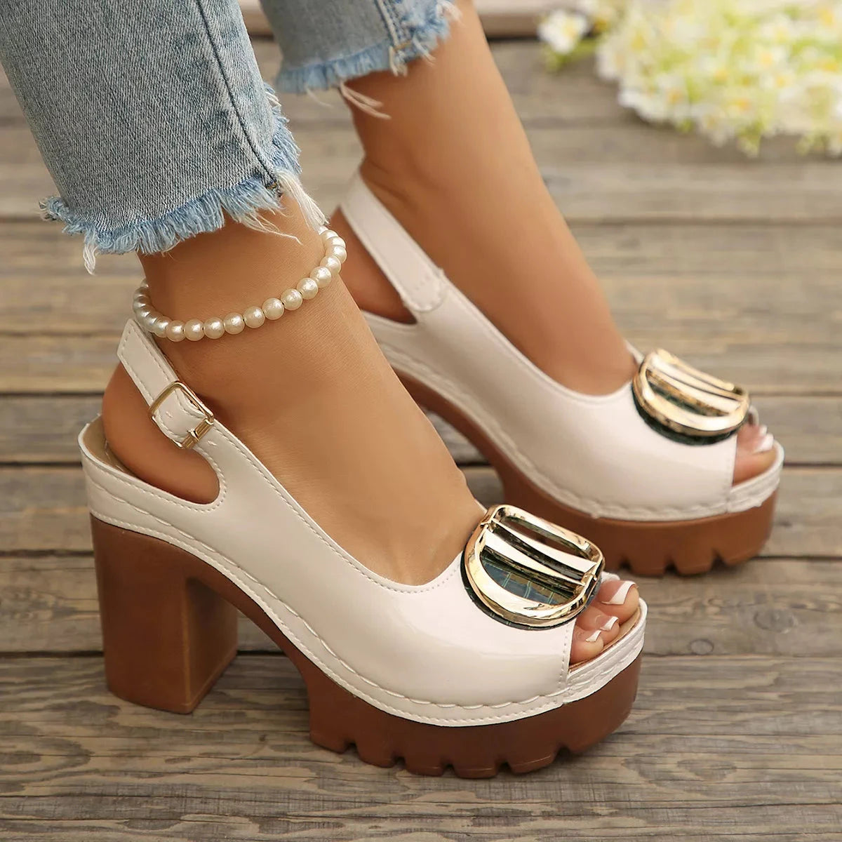 Open Toe Block Heels Sandals