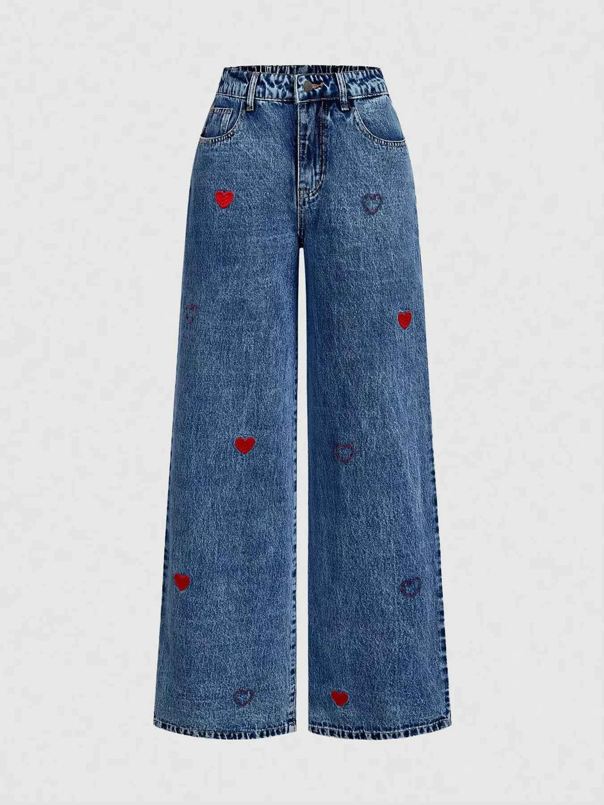 Embroidered Heart Wide-Leg Jeans