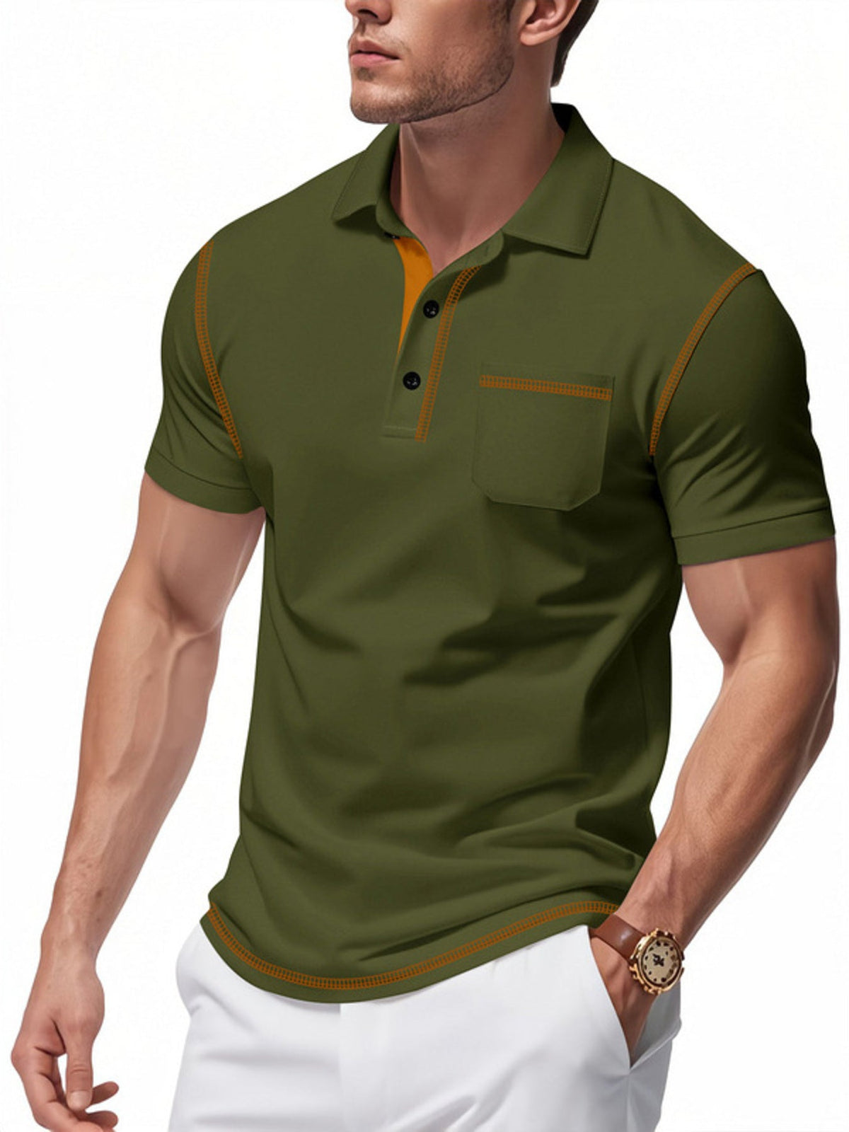 Men's Full Size Button Detail Short Sleeve Polo Plus Size