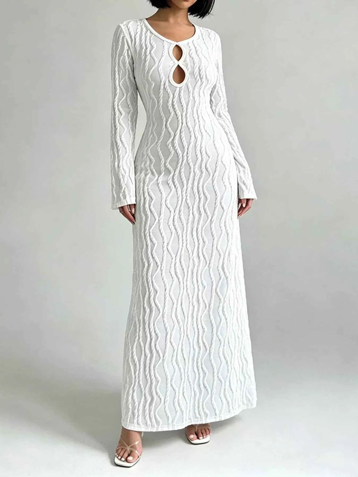 Textured Cut-Out Long Sleeve Maxi Dress