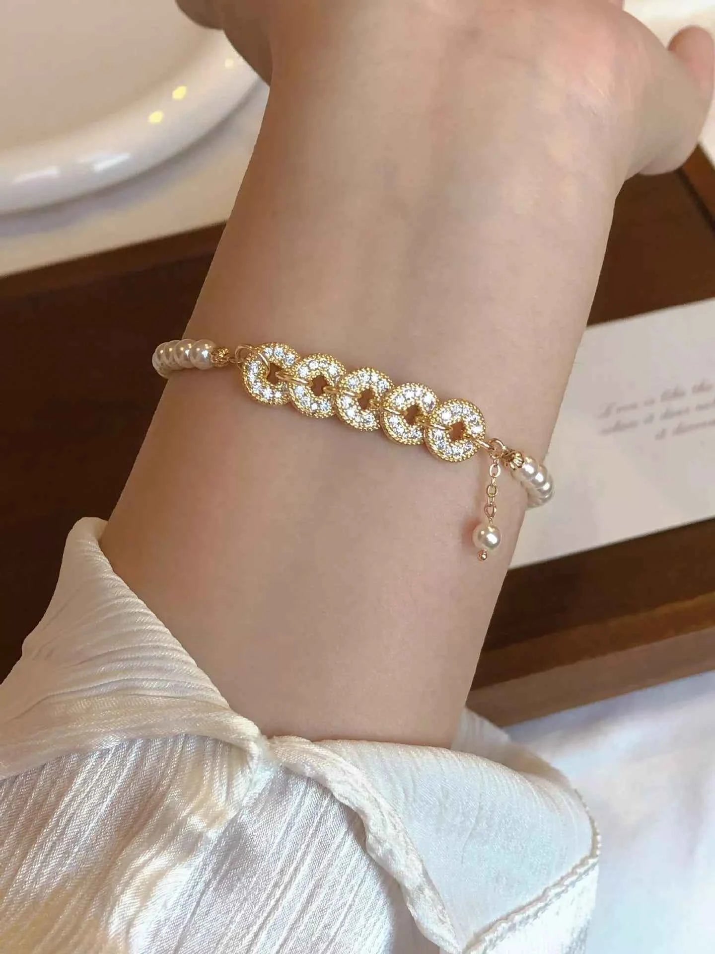 18K Gold-Plated Pearl Coin Bracelet