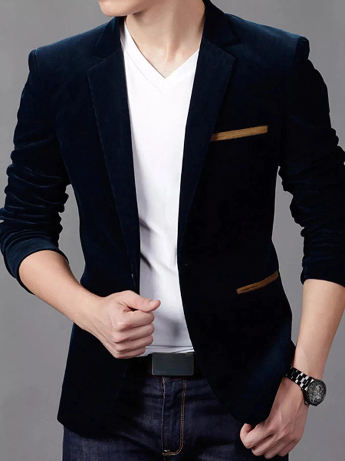 Men's Plus Size Slim Fit Velvet Blazer