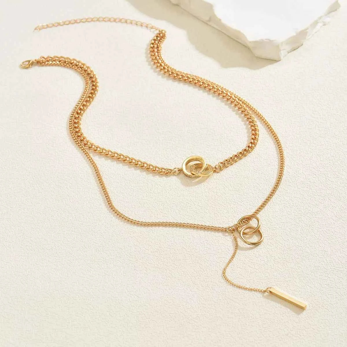 Double Layered Chain Y-Shaped Pendant Necklace