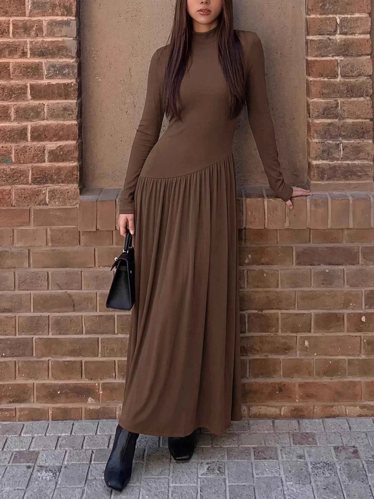 Mock Neck Long Sleeve Midi Dress