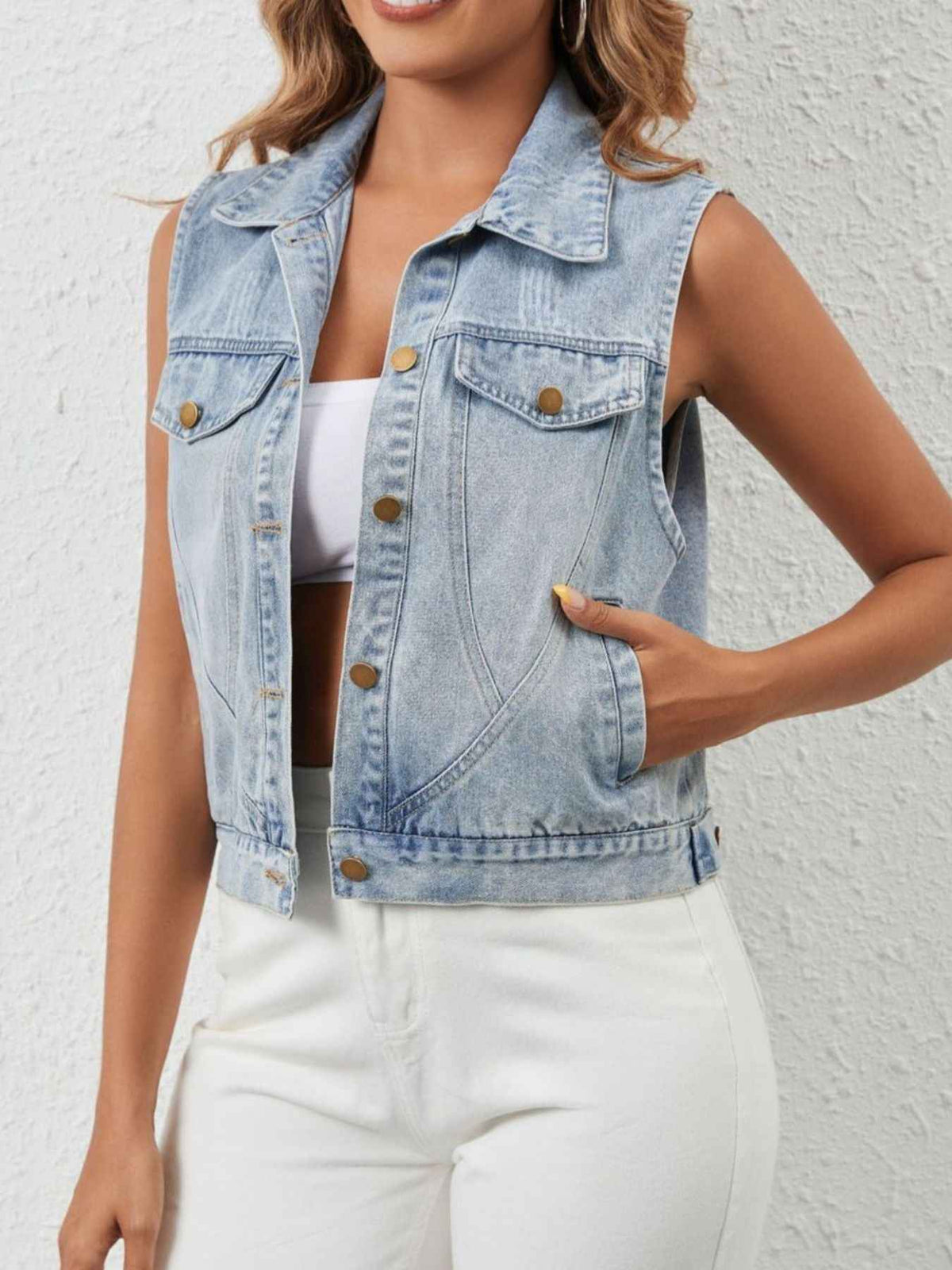 Sleeveless Button Up Denim Jacket