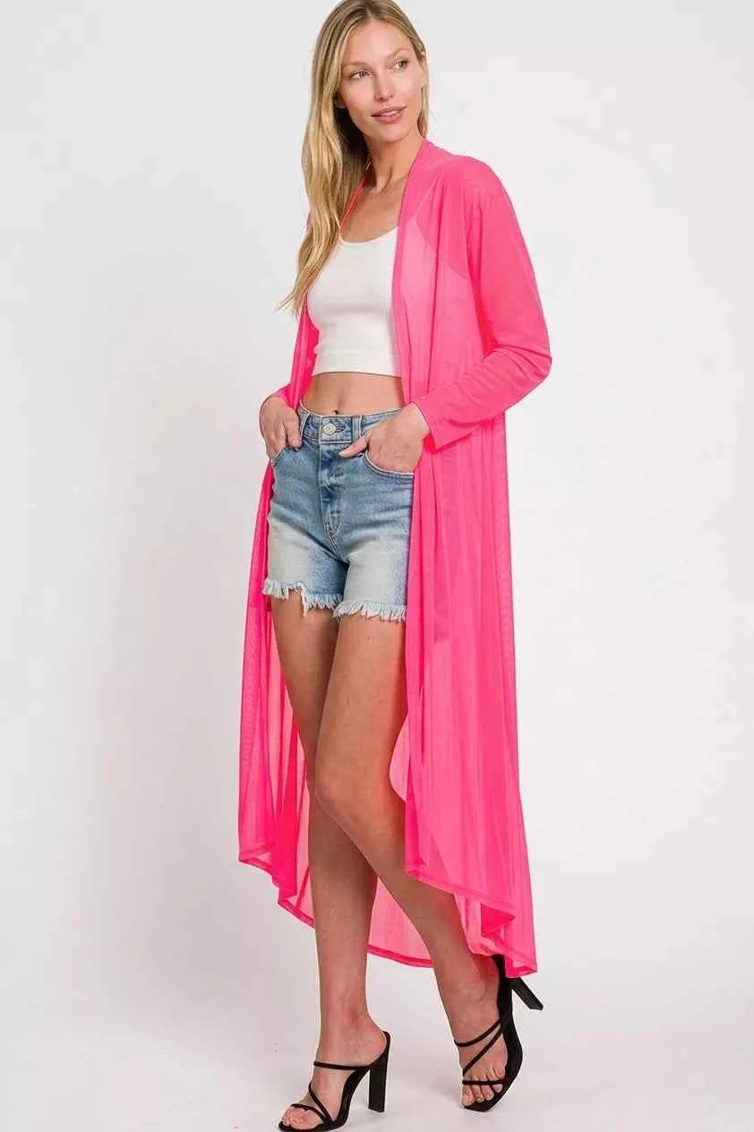 Zenana Mesh Open Front Cardigan