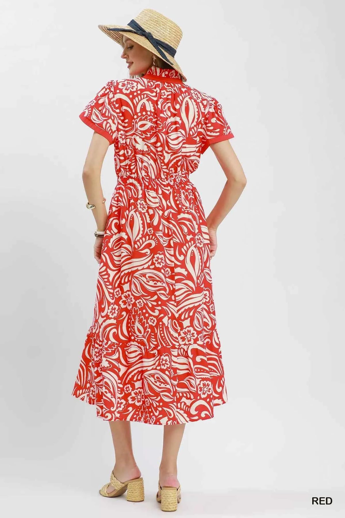 Umgee Paisley Print Midi Dress with Pockets