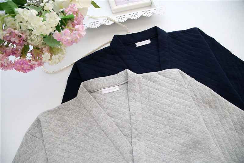 New Autumn Winter Mens Japanese-Style Pure Cotton Air-Layer Loungewear Set