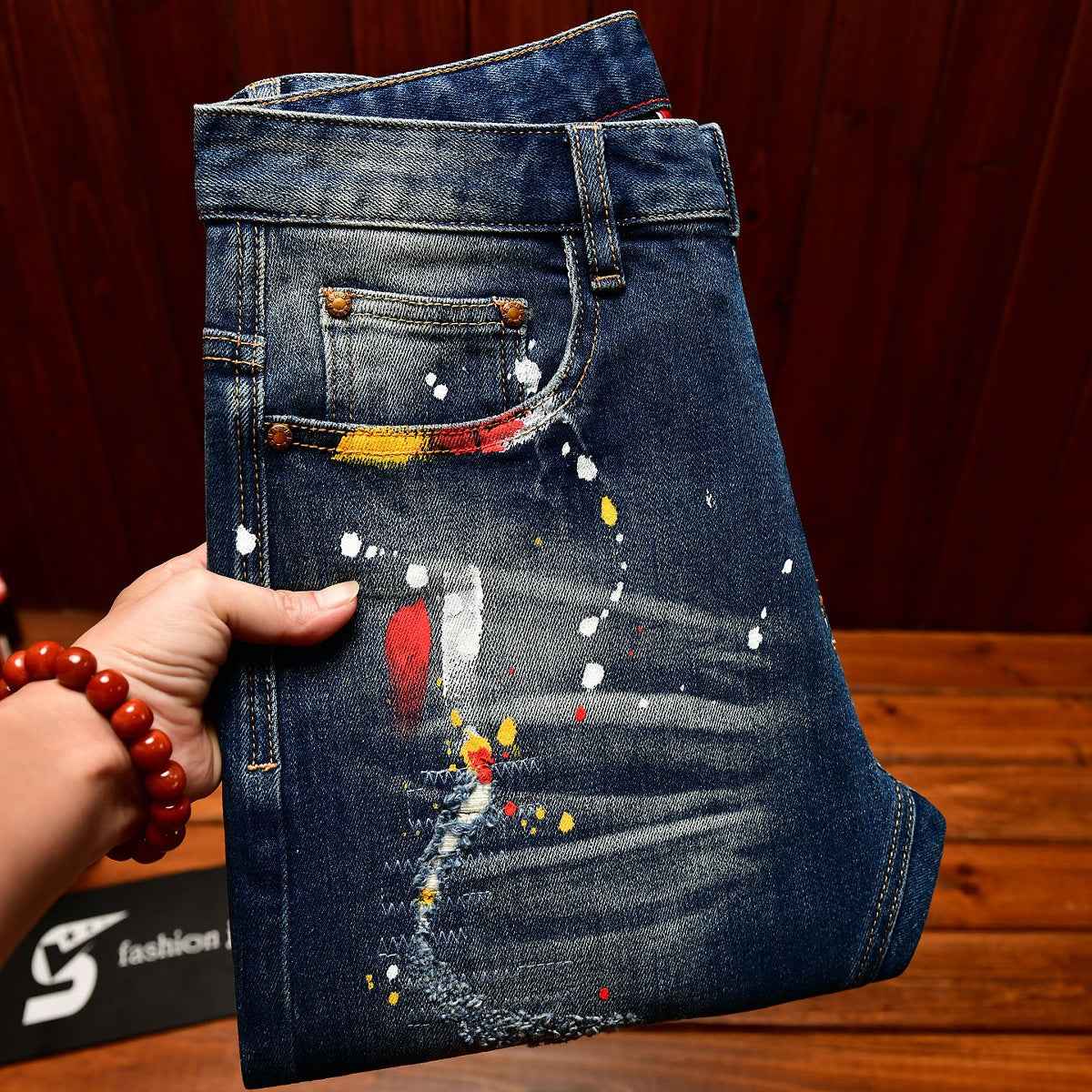 Men's Korean-Style Patchwork Ripped Jeans