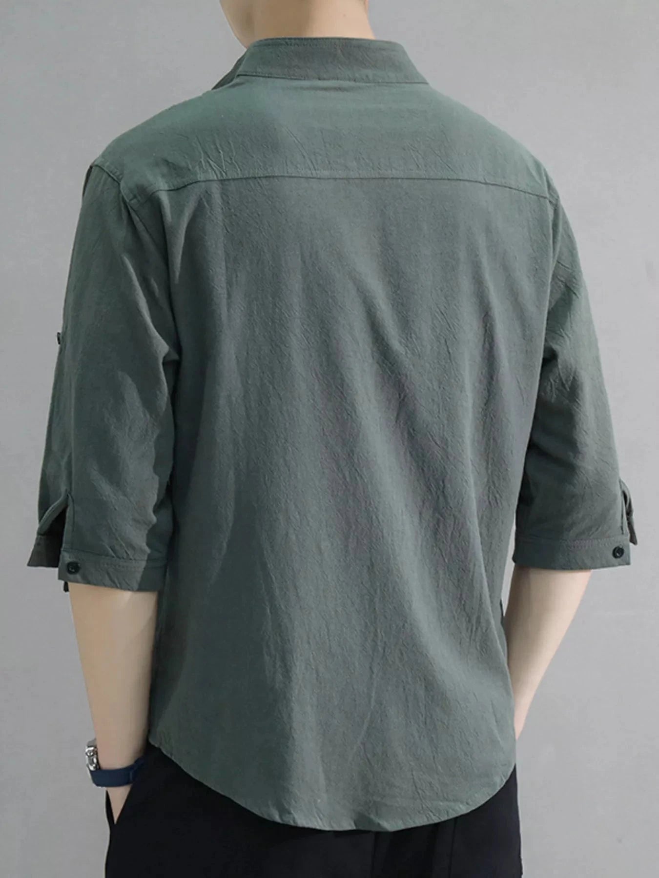 Men's Plus Size Button Up Roll-Up Sleeve Shirt