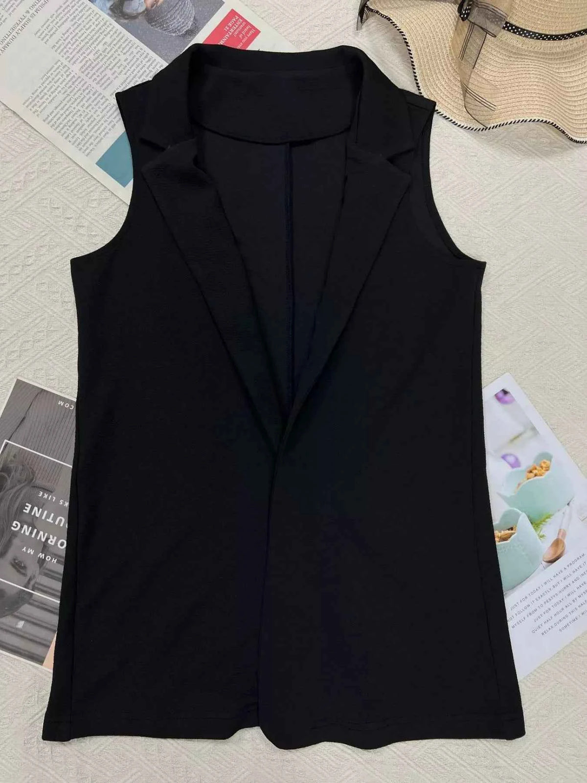 Sleeveless Notch Collar Longline Vest Coat
