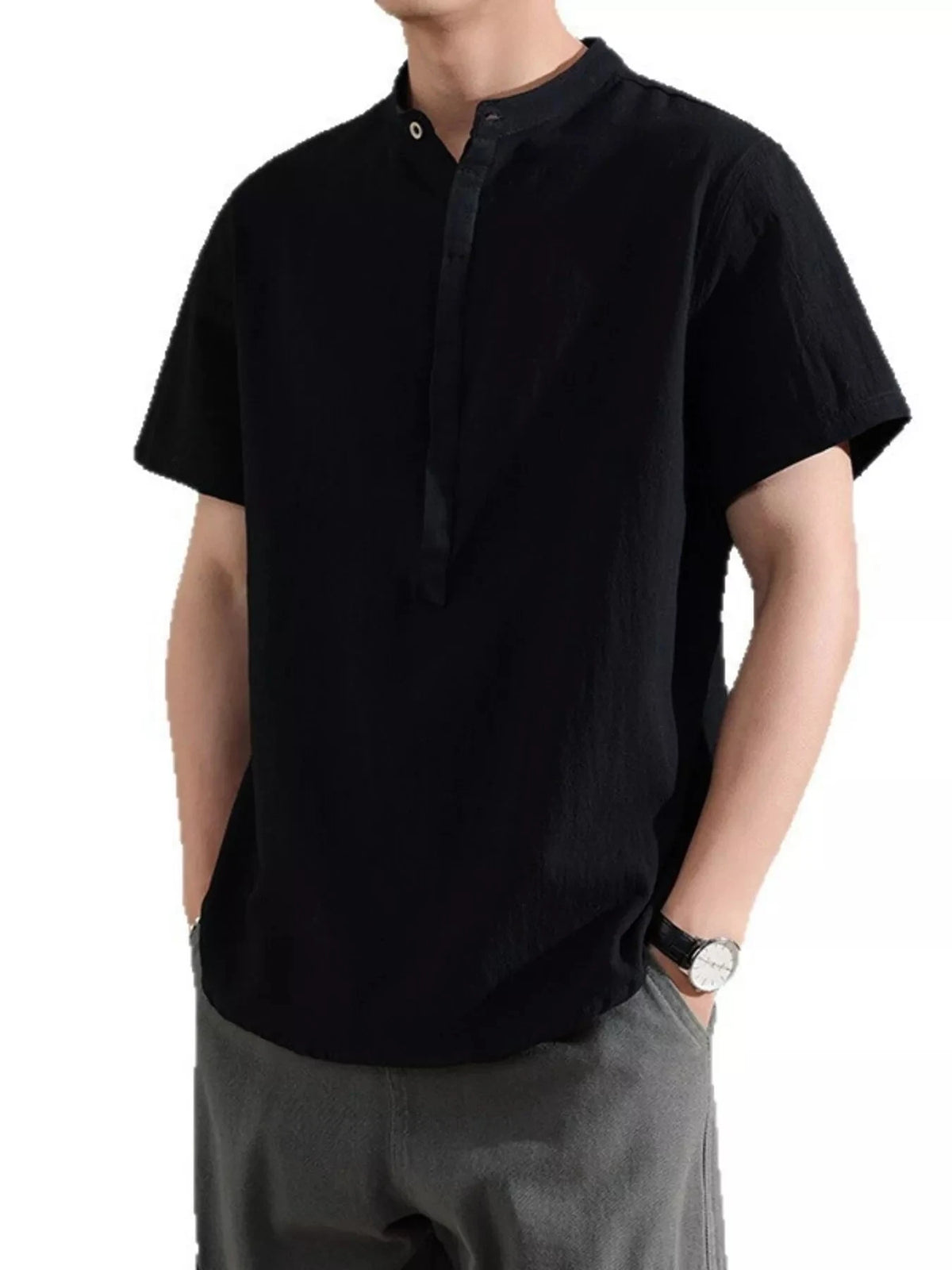 Men's Plus Size Button Detail Short Sleeve Shirt