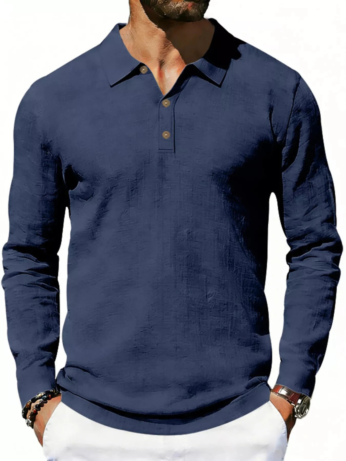 Men's Full Size Classic Long Sleeve Polo Plus Size