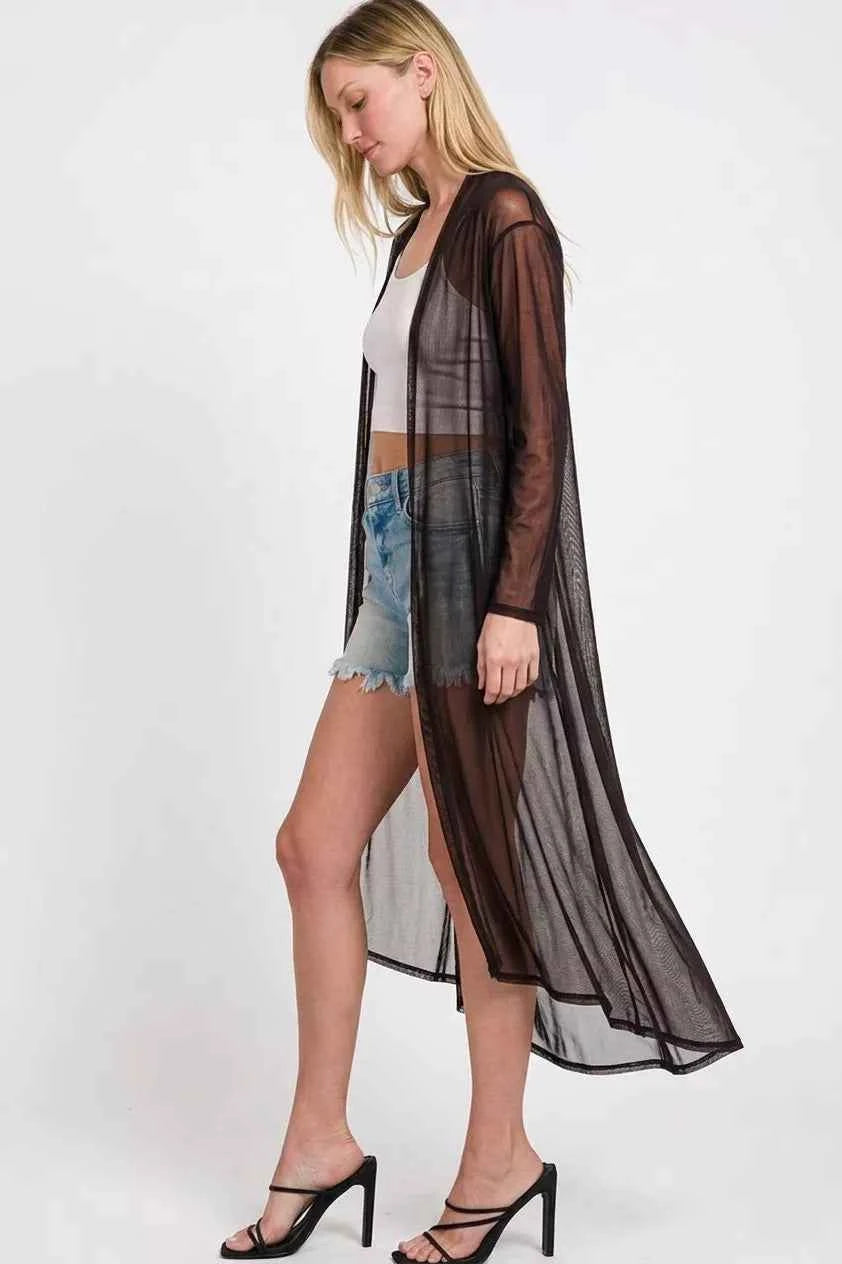 Zenana Mesh Open Front Cardigan