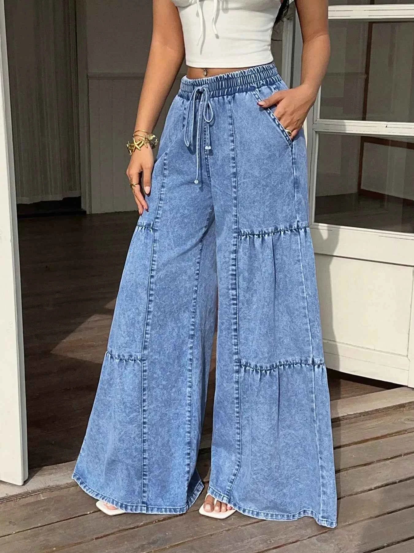 Wide Leg Tiered Jeans