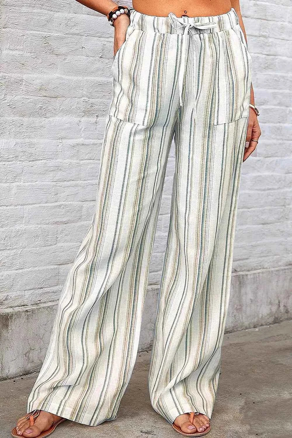 Full Size Striped Wide-Leg Pants Plus Size
