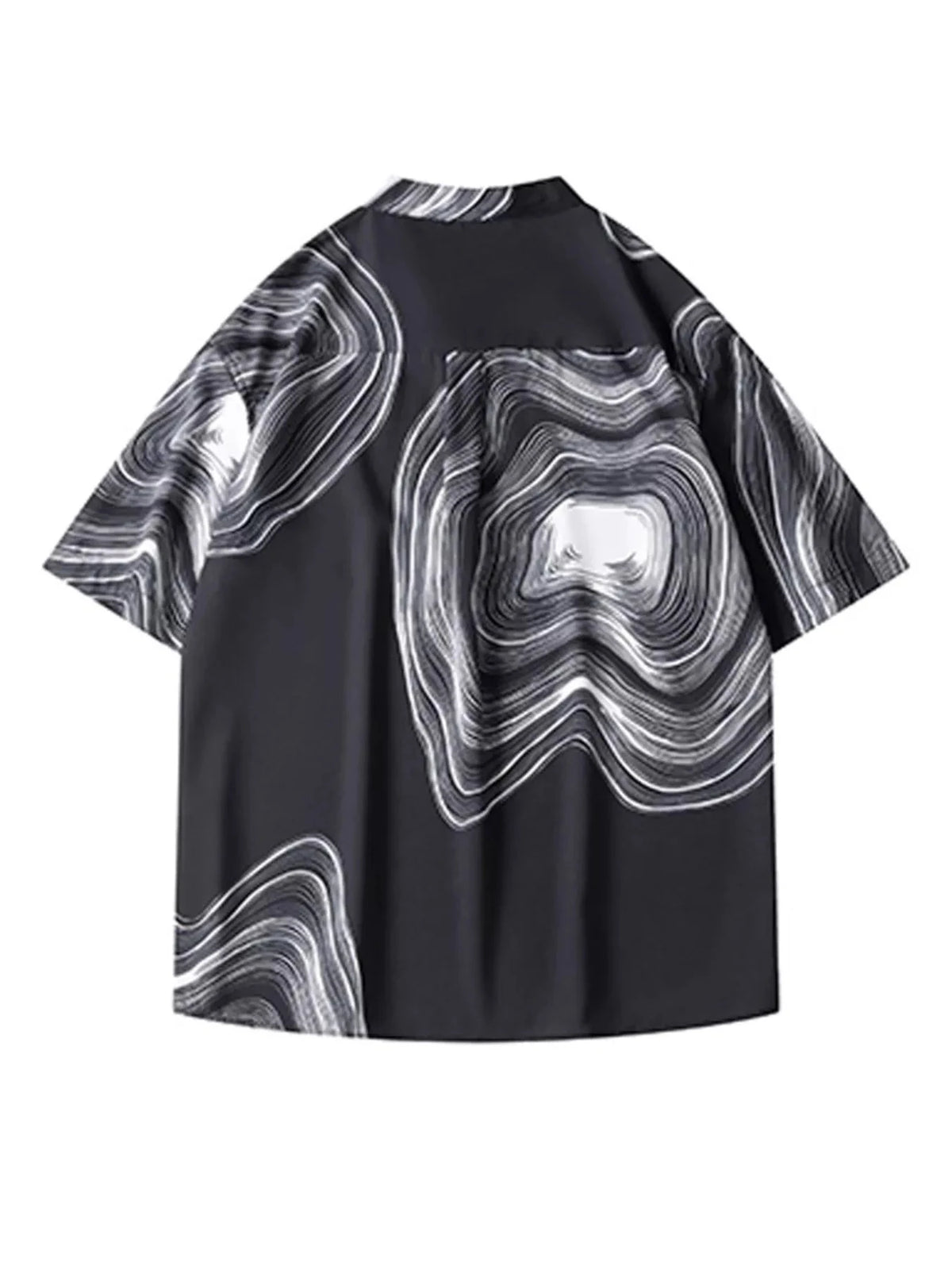 Men's Plus Size Abstract Wave Print Short Sleeve Blouse