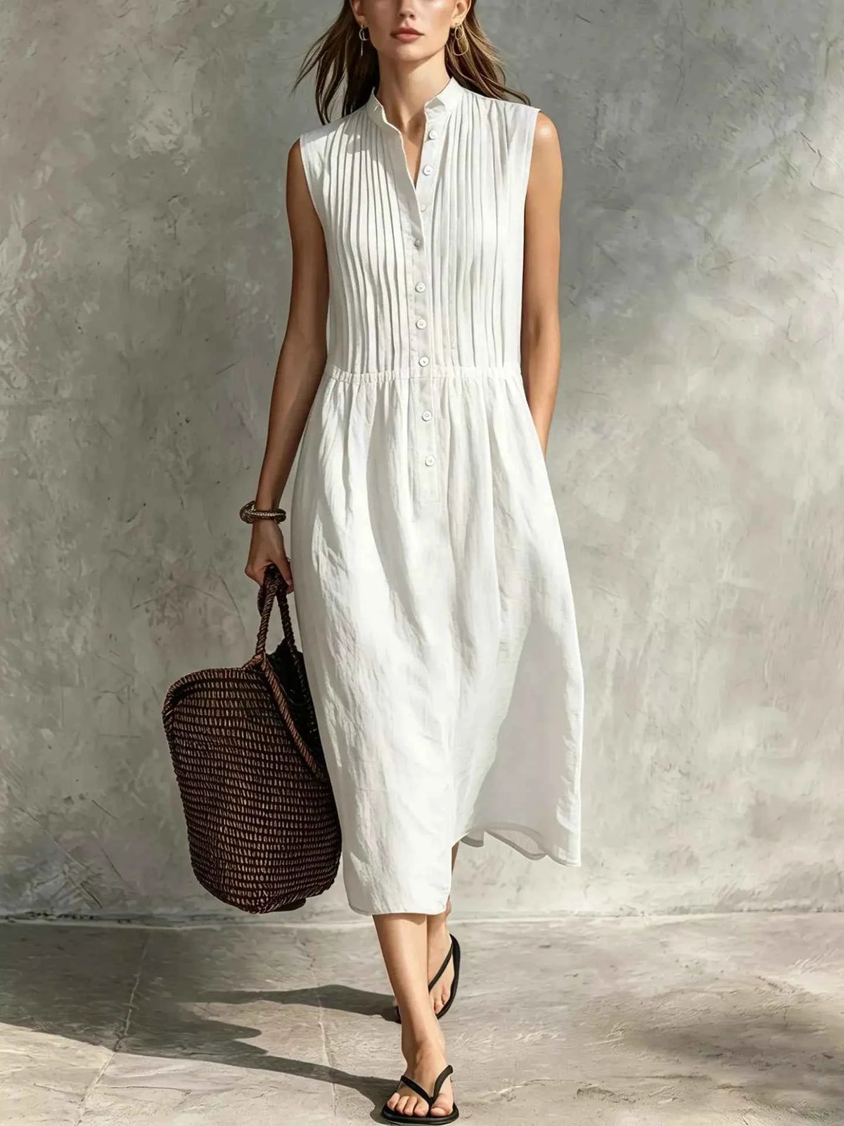 Full Size Sleeveless Button Front Midi Dress Plus Size