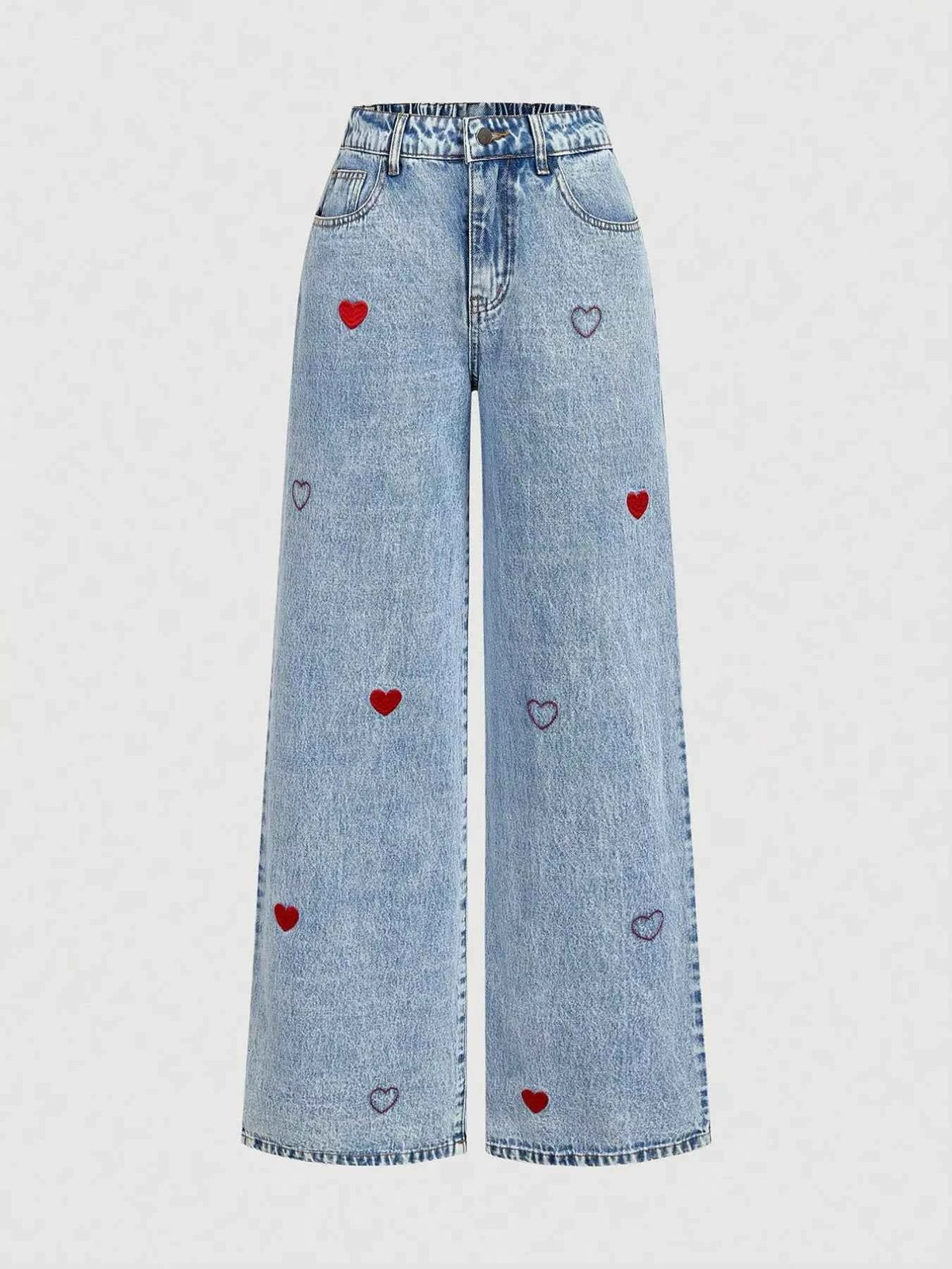 Embroidered Heart Wide-Leg Jeans