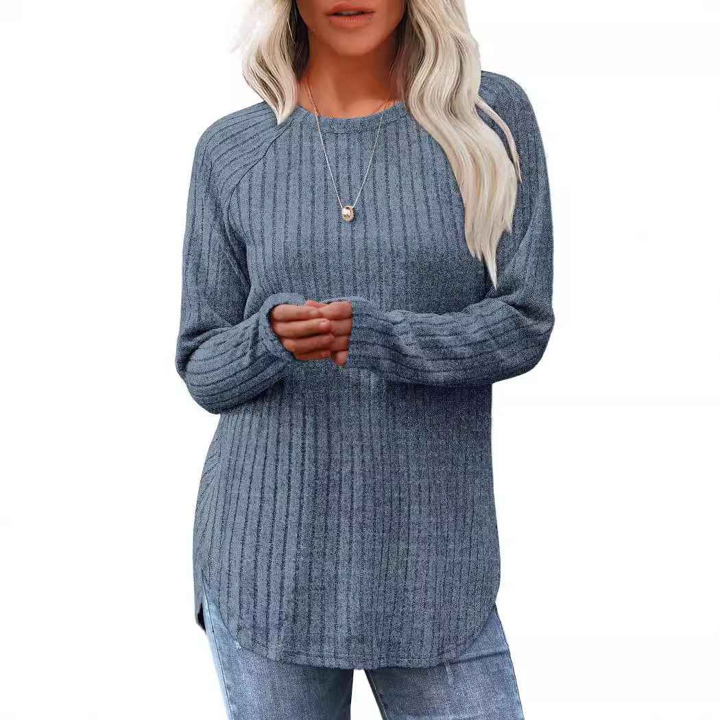 Loose-fitting Round-neck Top With A High-low Curved Hem