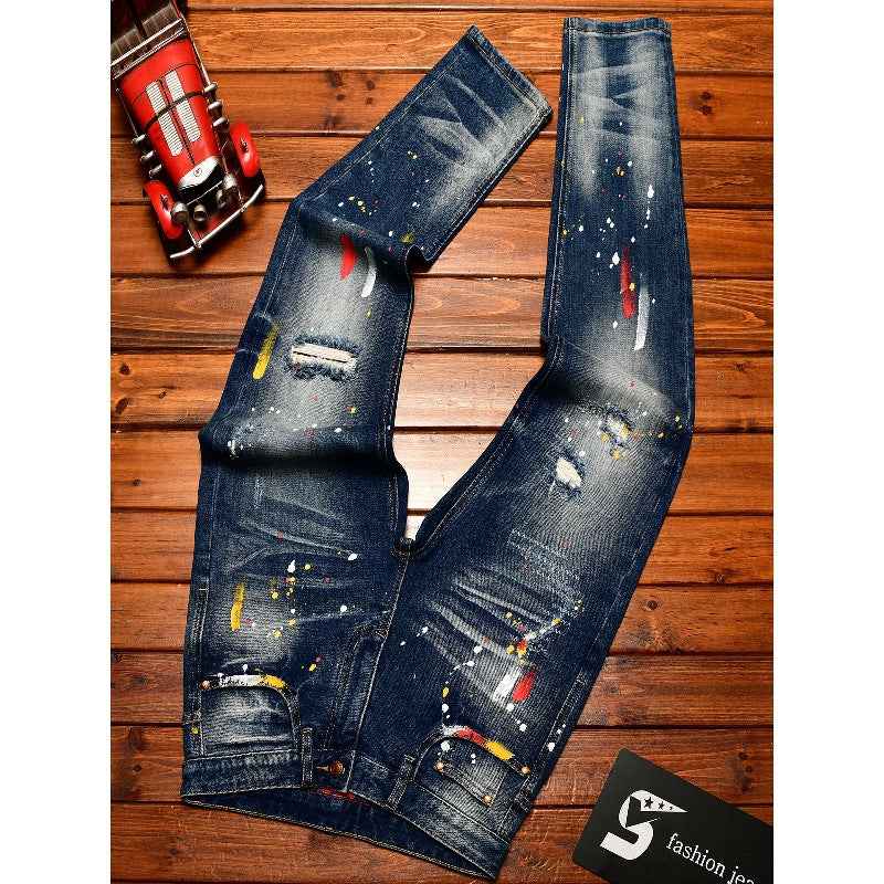 Men's Korean-Style Patchwork Ripped Jeans