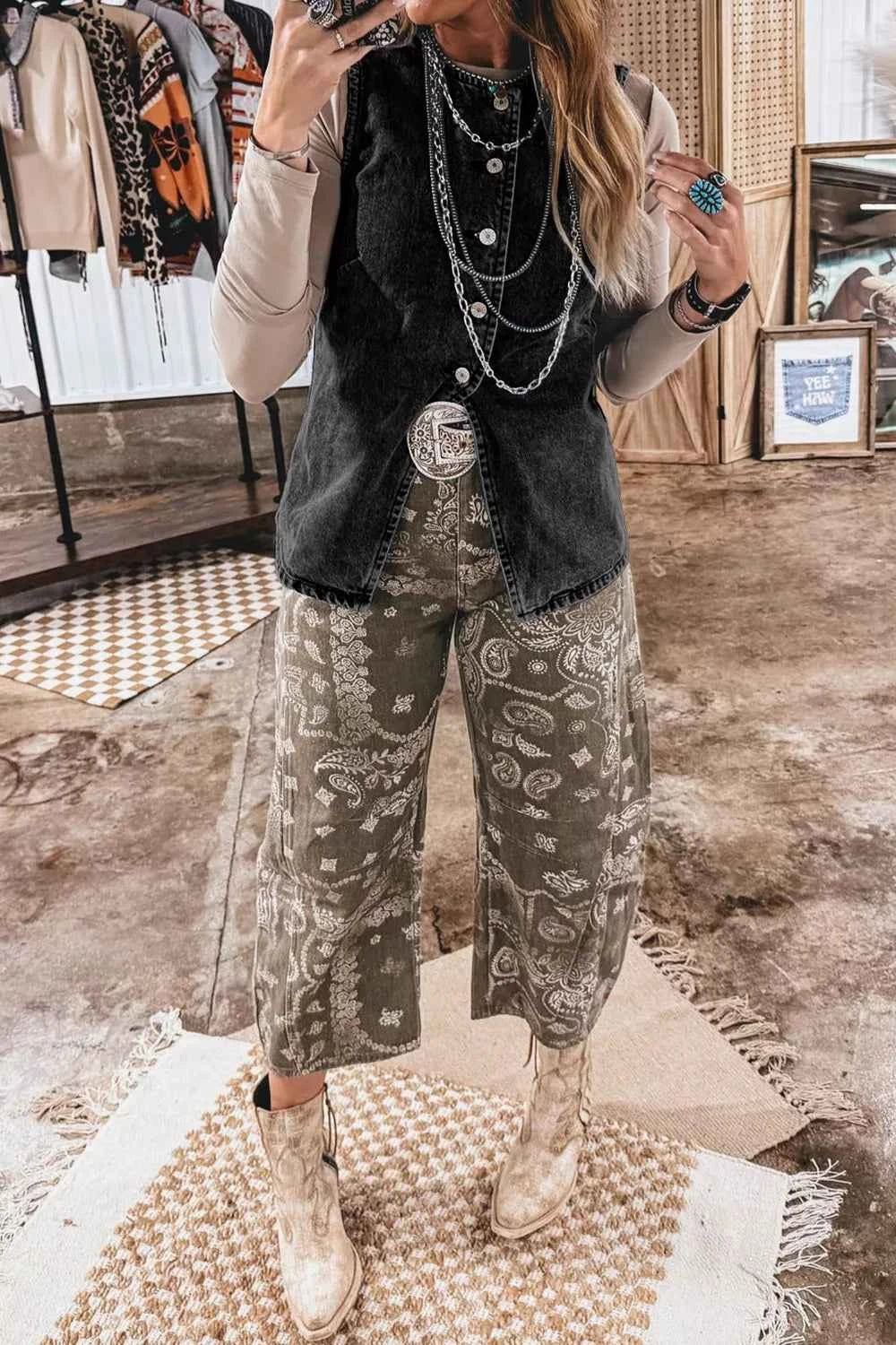 Vintage Wash Button-Down Denim Vest