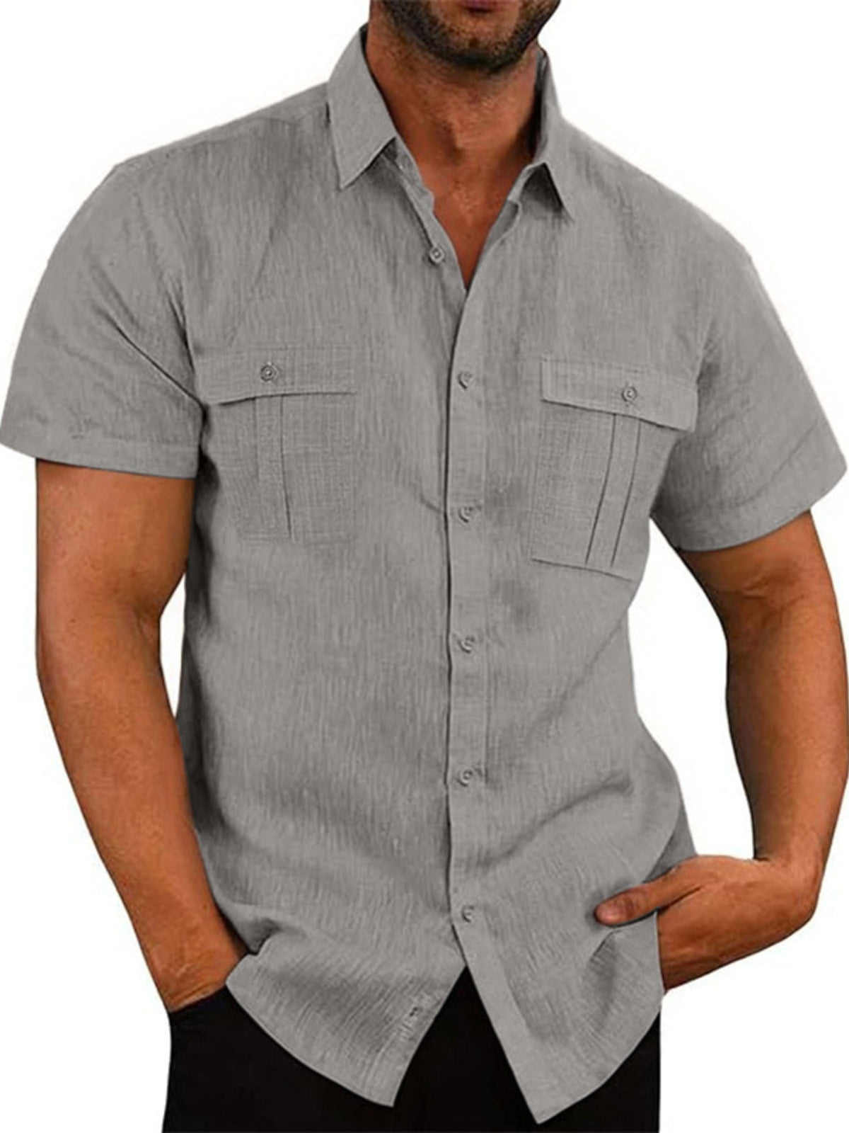 Men's Full Size Short Sleeve Shirt with Pockets Plus Size