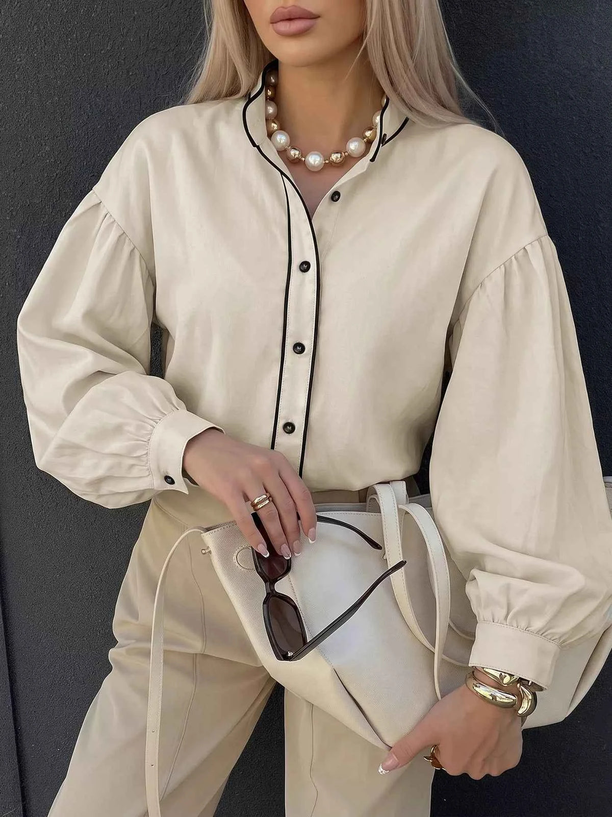 Contrast Trim Long Sleeve Shirt