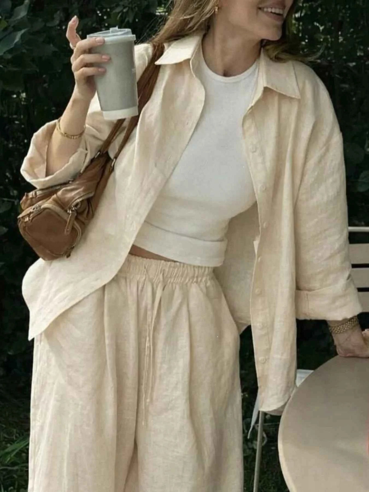 Button Up Shirt and Drawstring Pants Set