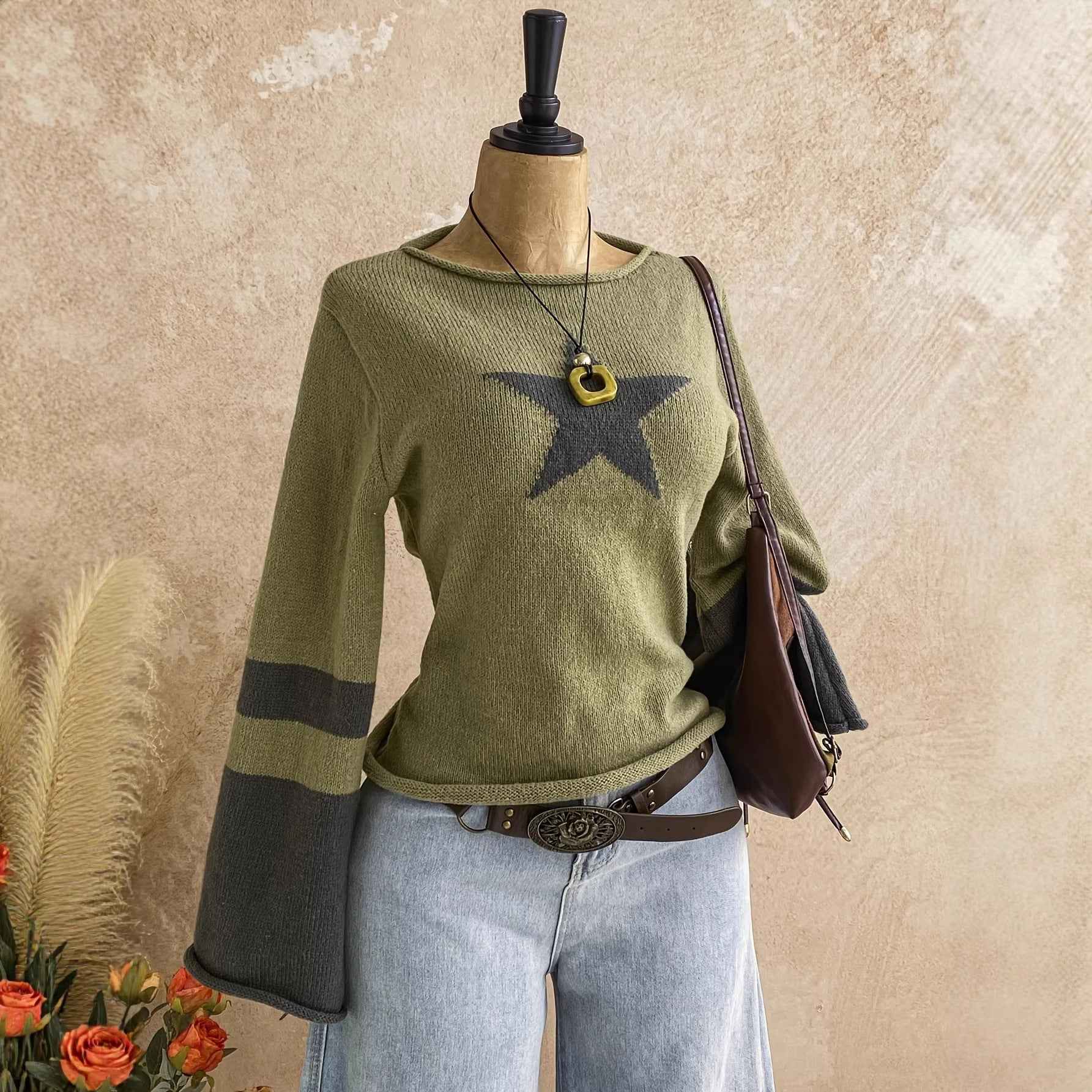 Off-shoulder Long-sleeve Knit Sweater For Women