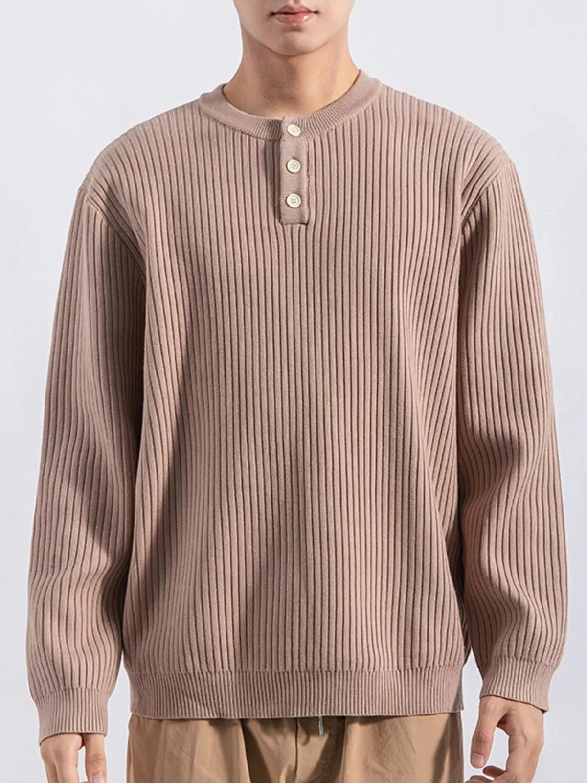 Men's Plus Size Ribbed Button Detail Knit Top
