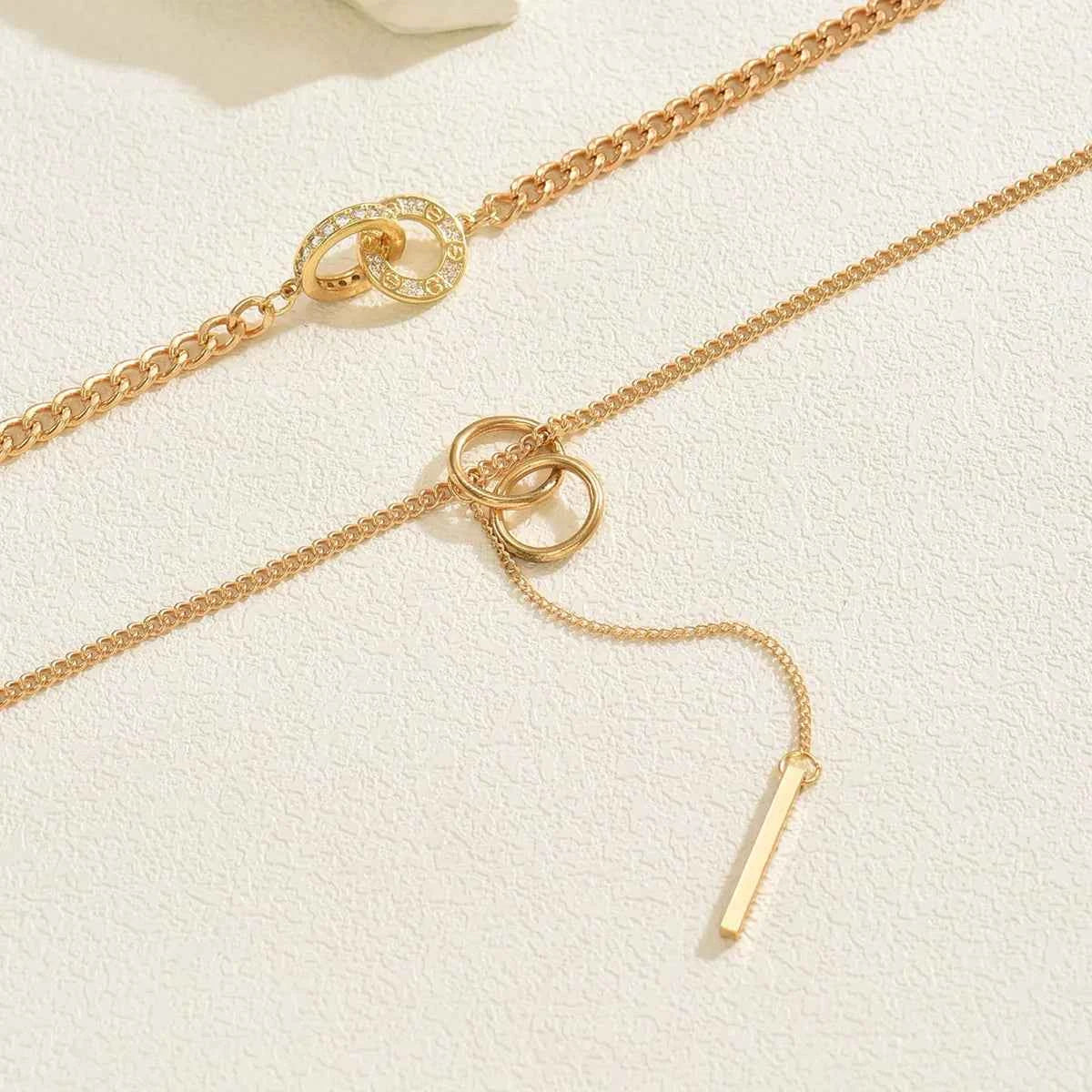 Double Layered Chain Y-Shaped Pendant Necklace