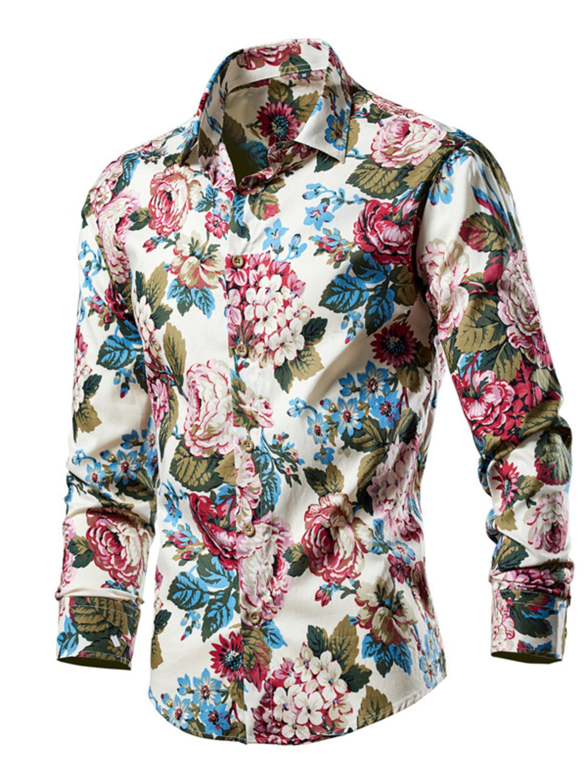 Men's Plus Size Tropical Leaf Print Button-Down Shirt